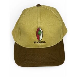 VTG J Hats Florida Baseball Cap Tan Brown Palm Tree Embroidered Strapback Mens